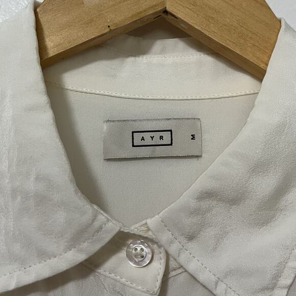 AYR Womens New Age Silk Blend Button Down Shirt Size M White Classic Semi Sheer - Picture 6 of 8